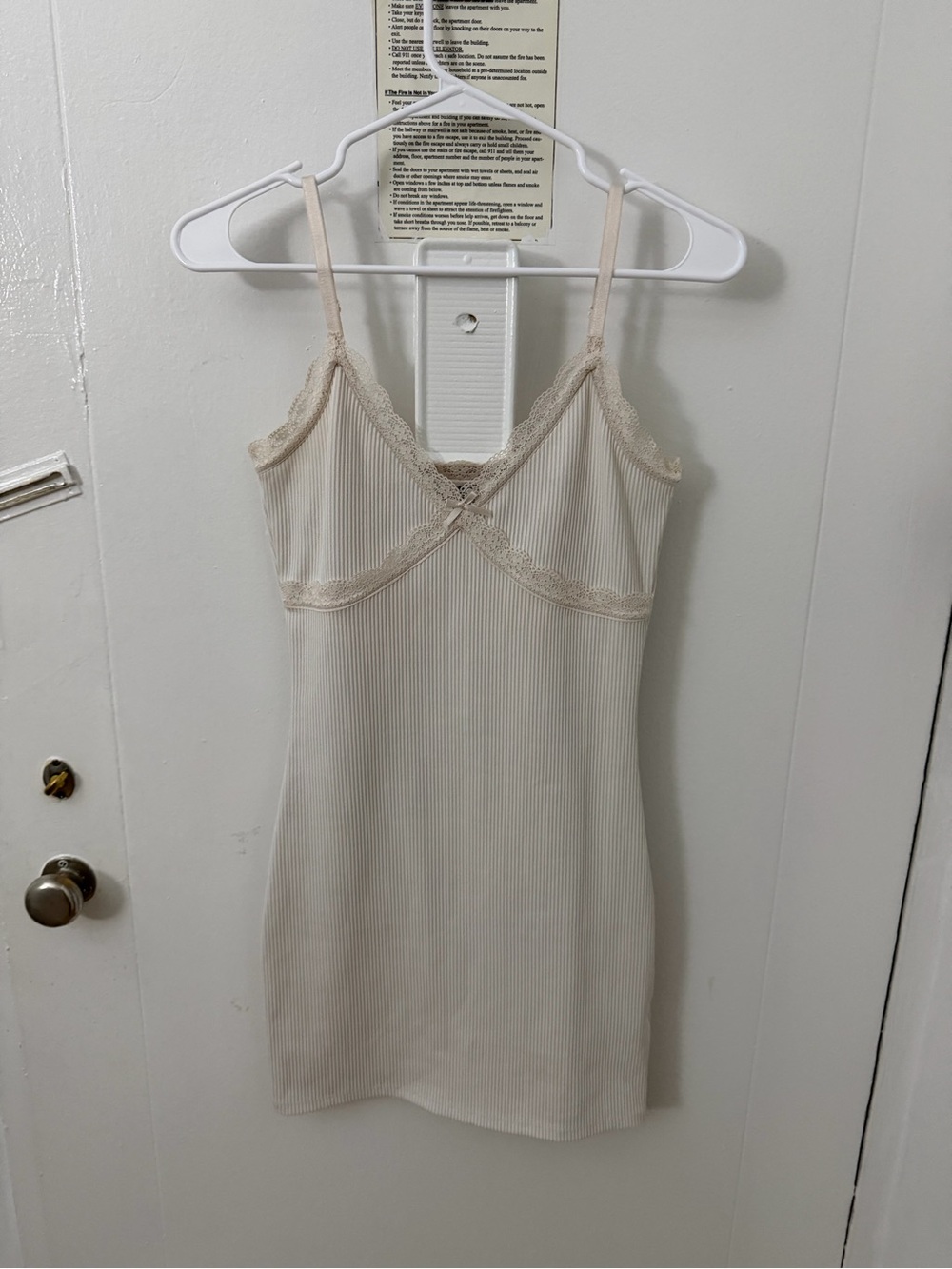 H&M Ribbed Lace-Trim Mini Slip Dress in Cream